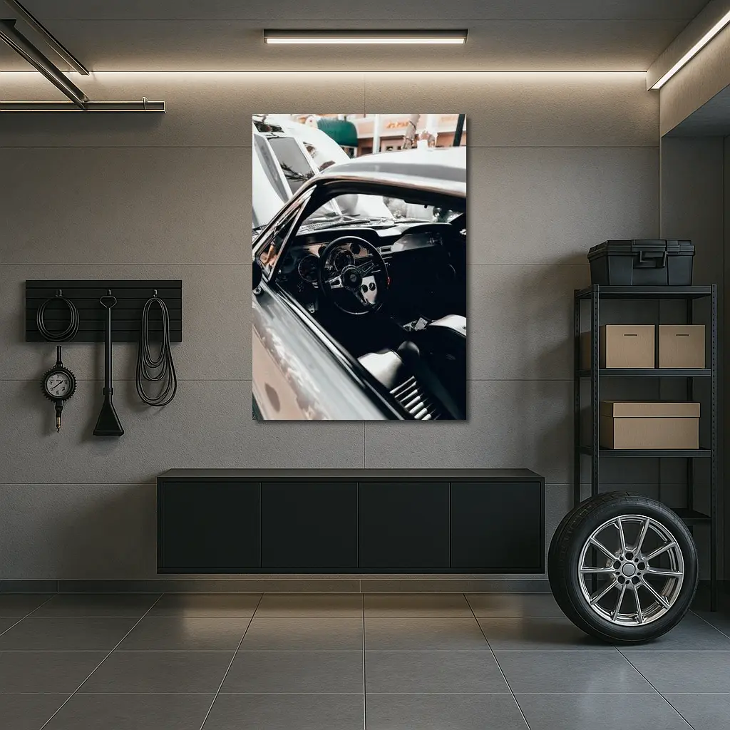 Classic Car Interior Black Steering Wheel – Wall Art