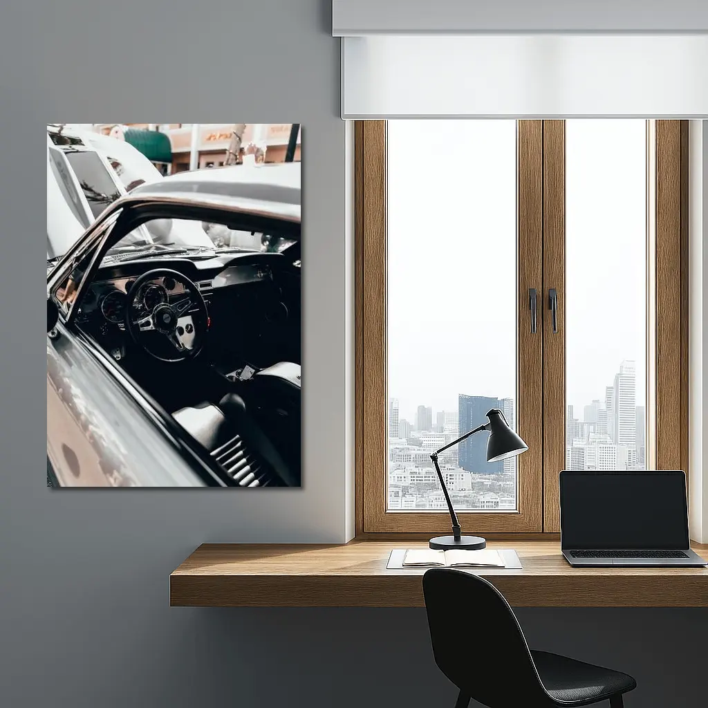 Classic Car Interior Black Steering Wheel – Wall Art
