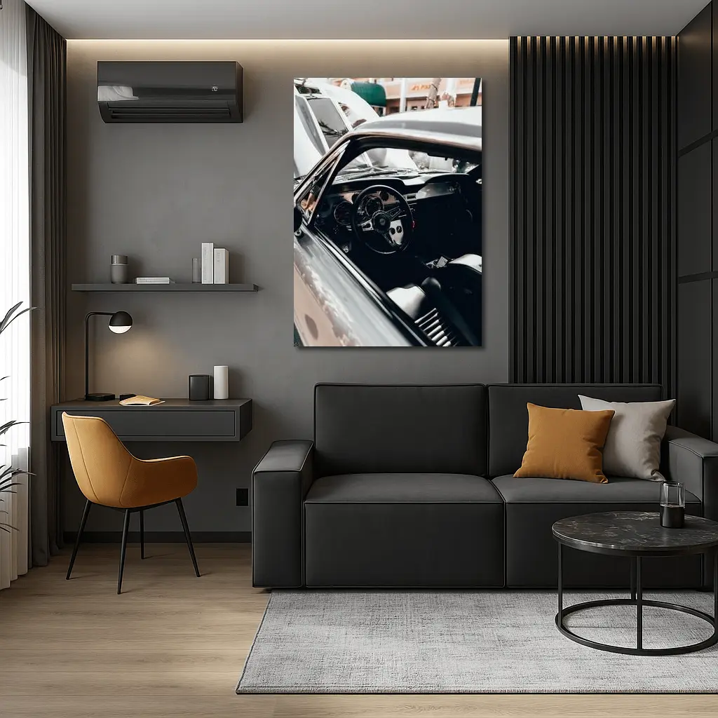 Classic Car Interior Black Steering Wheel – Wall Art