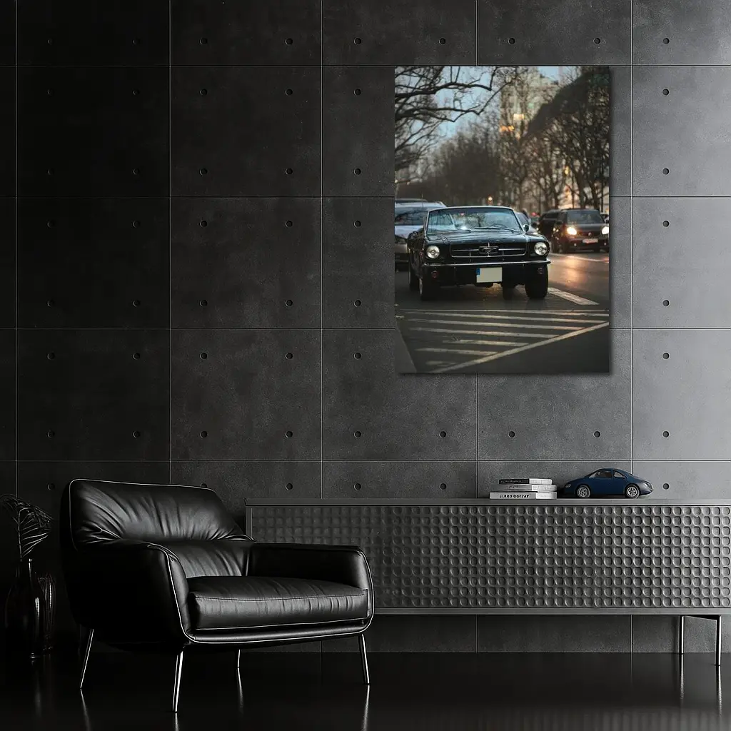 Black Ford Mustang Classic City Street – Wall Art