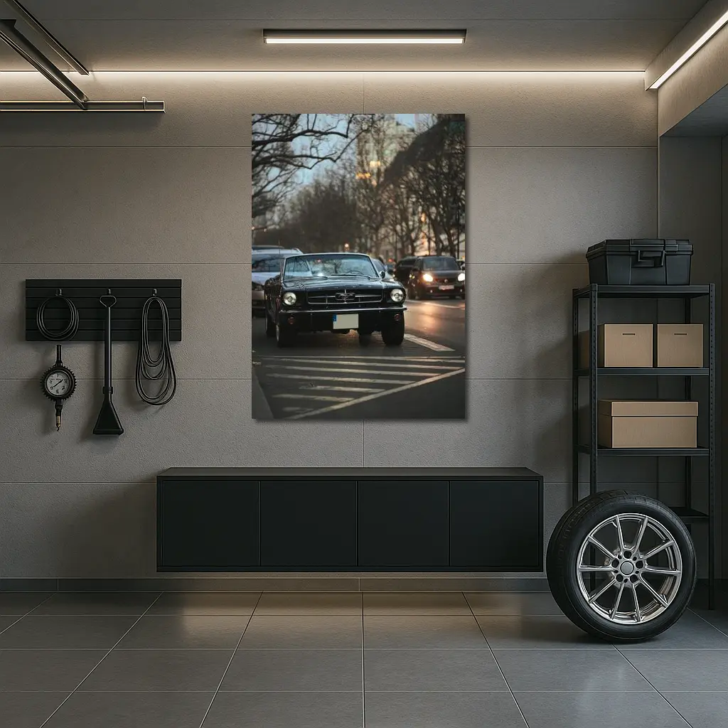 Black Ford Mustang Classic City Street – Wall Art