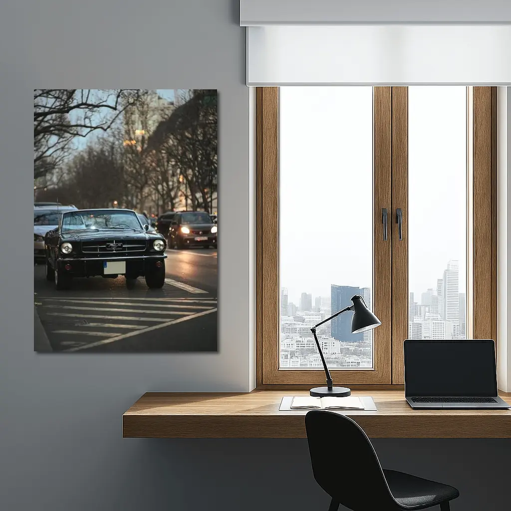 Black Ford Mustang Classic City Street – Wall Art