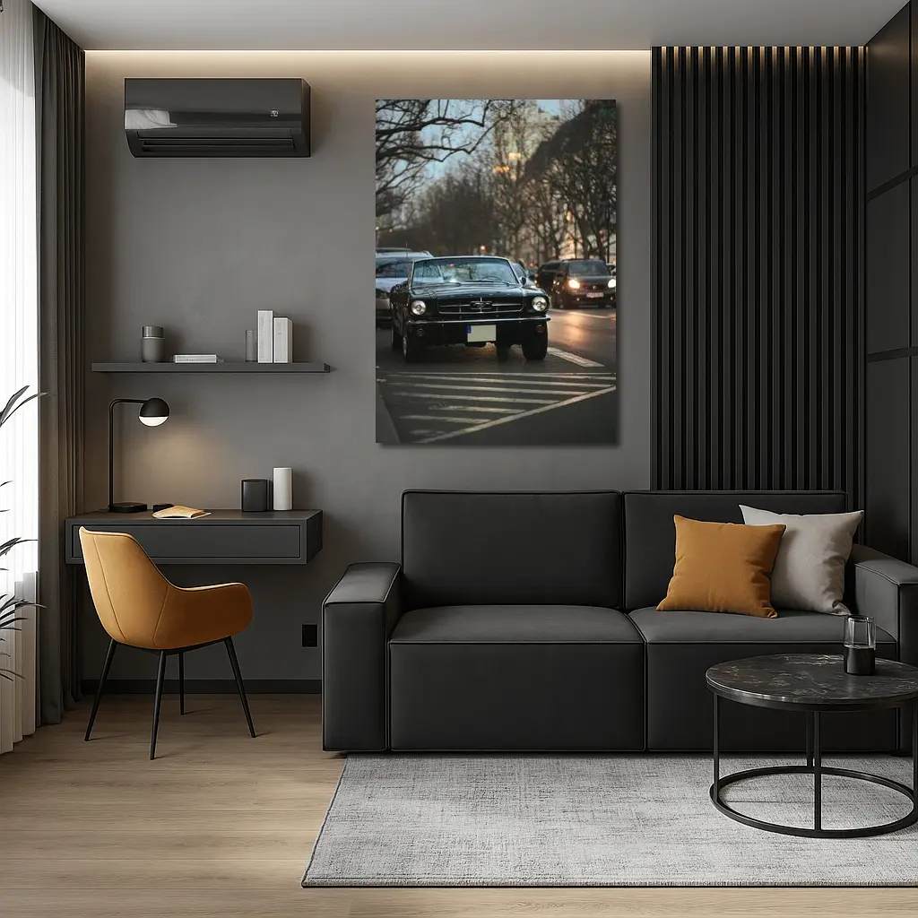 Black Ford Mustang Classic City Street – Wall Art
