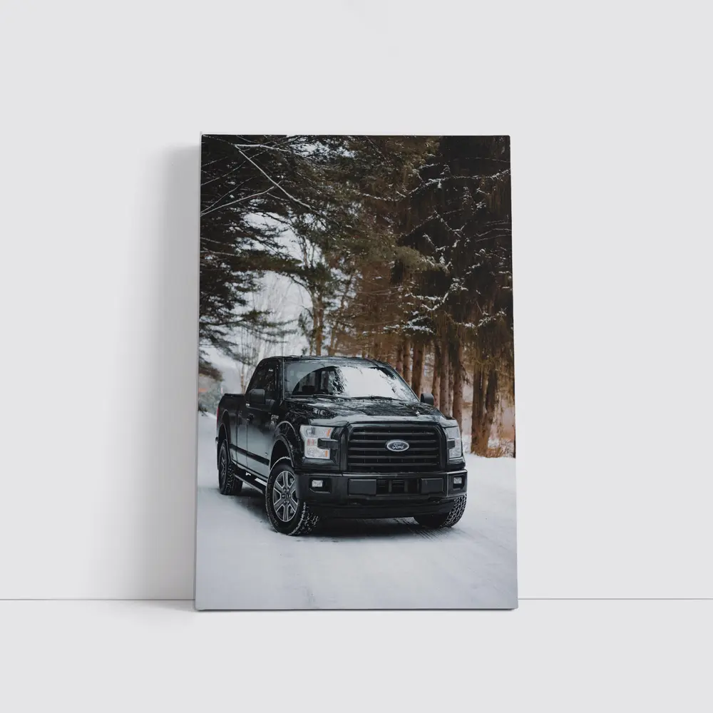 Ford F-Series Black Truck Snowy Forest – Wall Art
