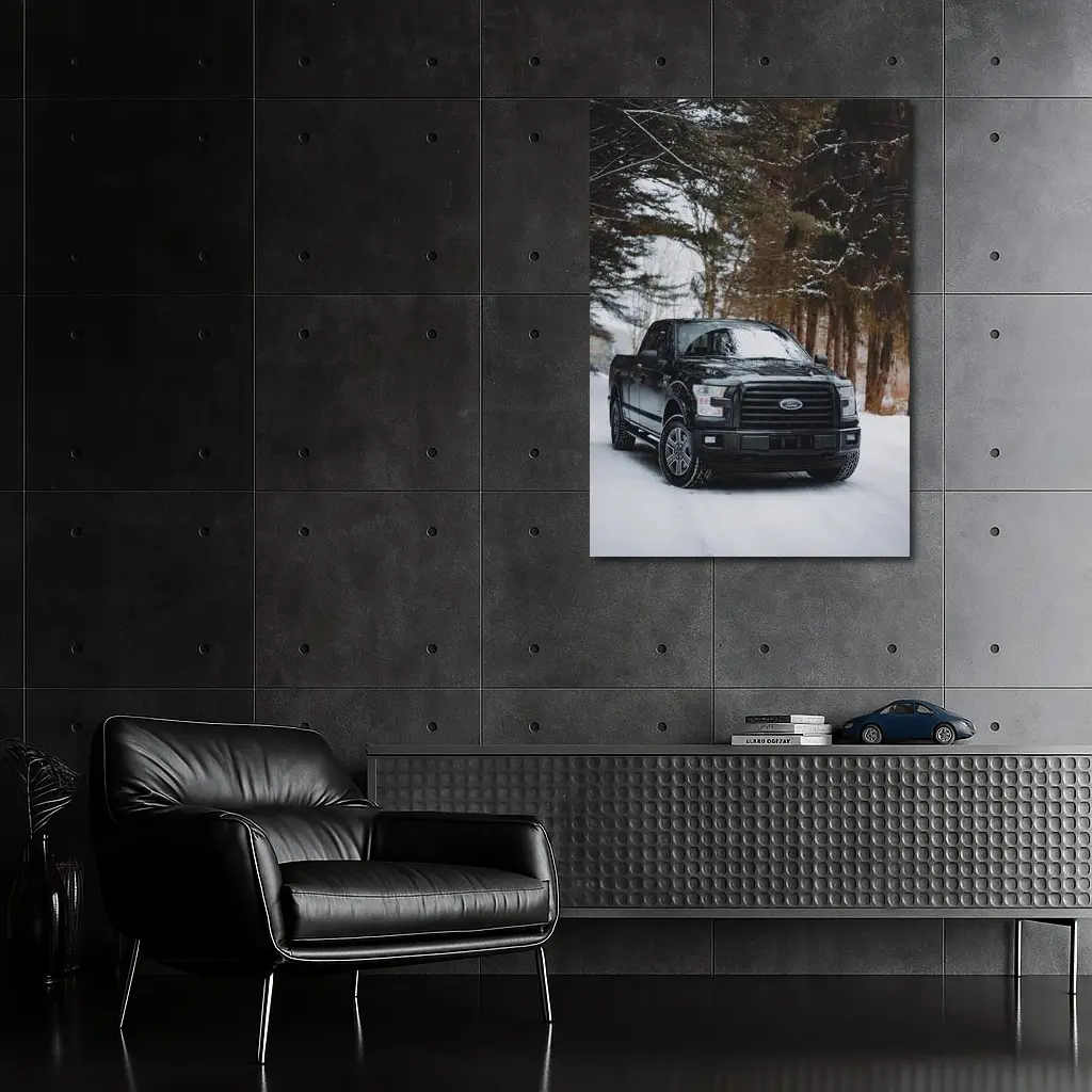 Ford F-Series Black Truck Snowy Forest – Wall Art