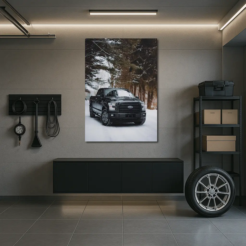 Ford F-Series Black Truck Snowy Forest – Wall Art