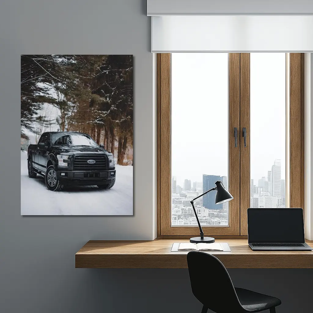 Ford F-Series Black Truck Snowy Forest – Wall Art