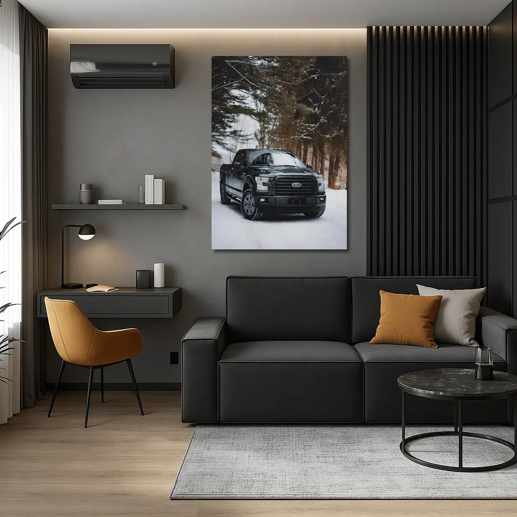 Ford F-Series Black Truck Snowy Forest – Wall Art