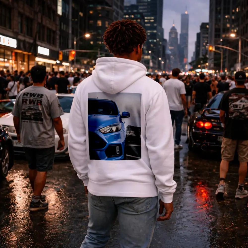 Ford Focus RS Blue Front Close Up – Hoodies