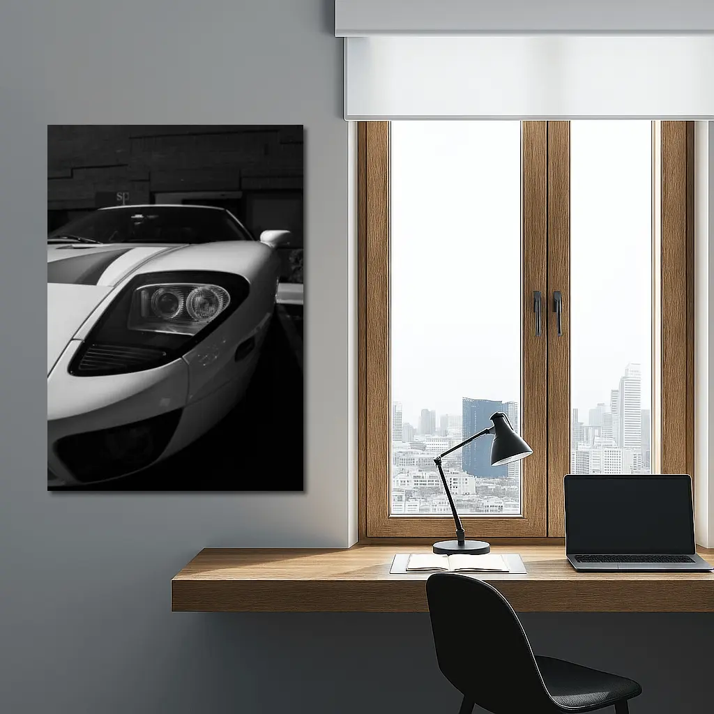 Ford GT White Supercar Black White Photo – Wall Art