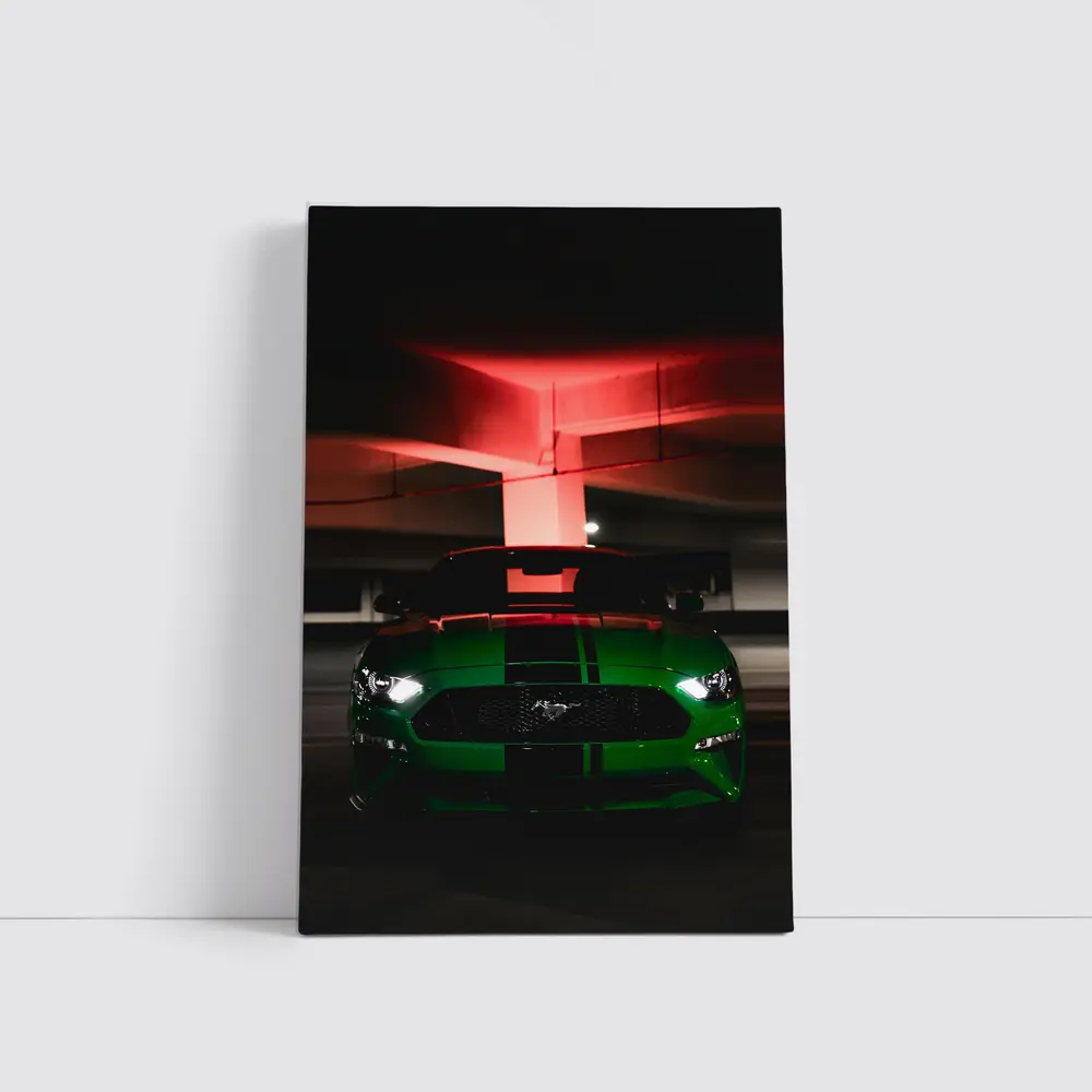 Ford Mustang Green Muscle Car Dark Garage – Wall Art