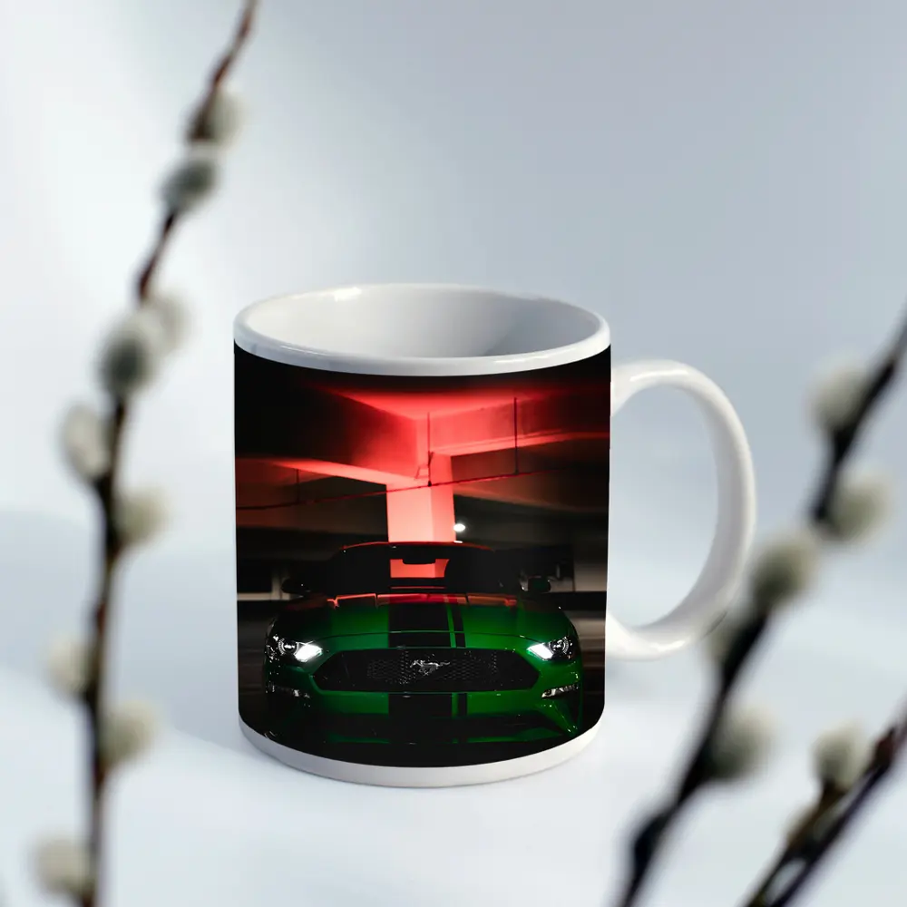 Ford Mustang Green Muscle Car Dark Garage – Mugs