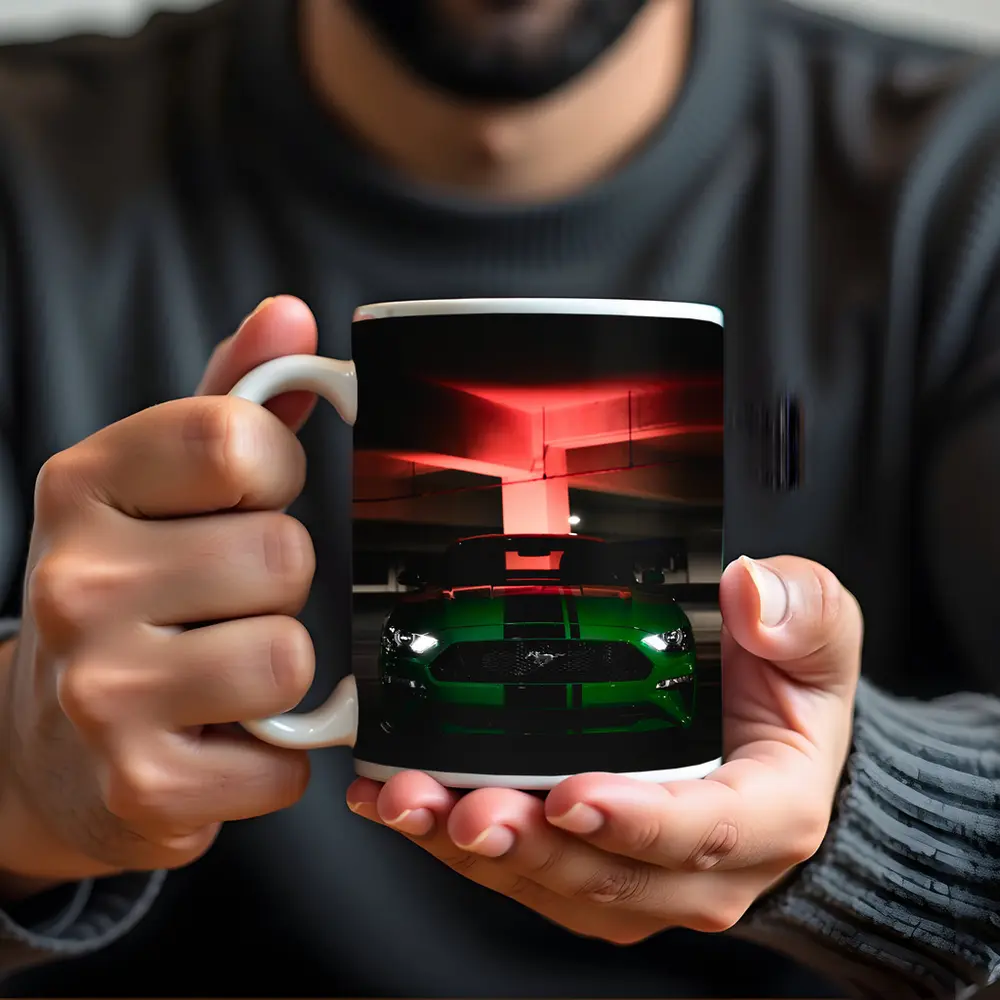 Ford Mustang Green Muscle Car Dark Garage – Mugs
