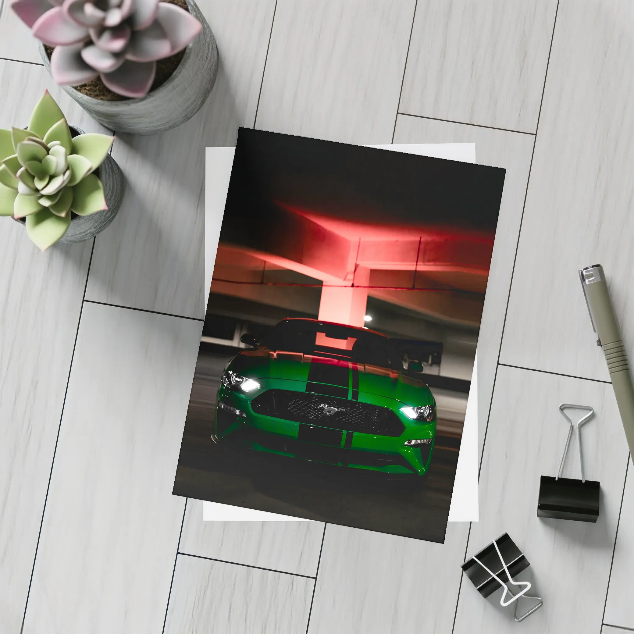 Ford Mustang Green Muscle Car Dark Garage – Postcards