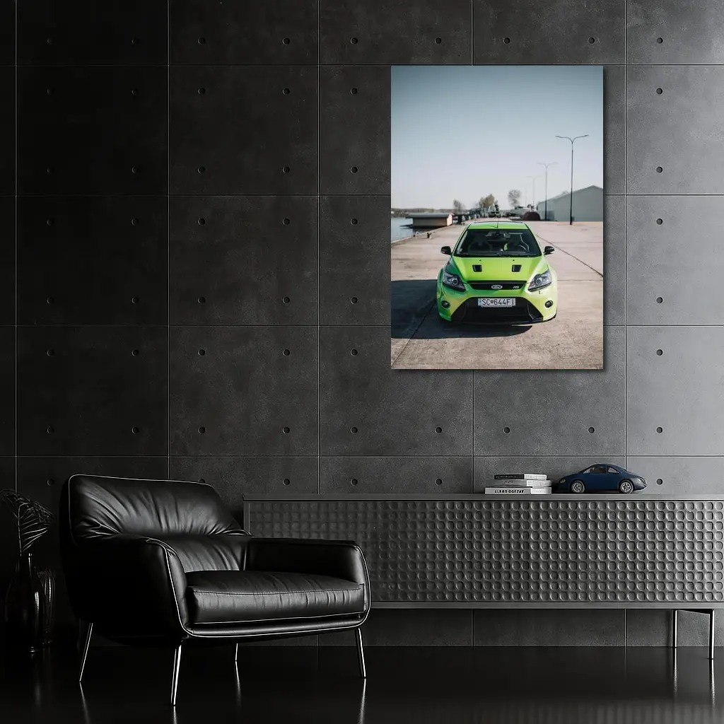 Ford Focus RS Green Front View Dockside – Wall Art