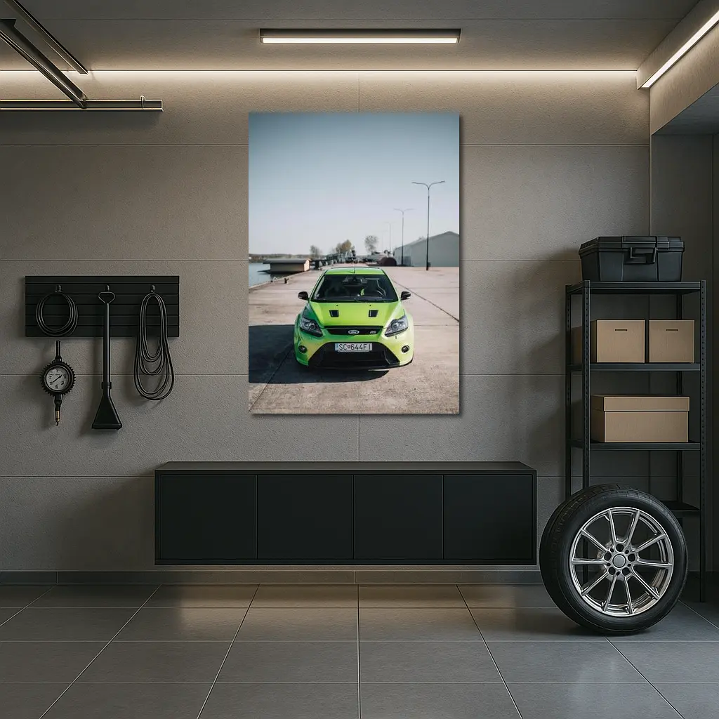 Ford Focus RS Green Front View Dockside – Wall Art