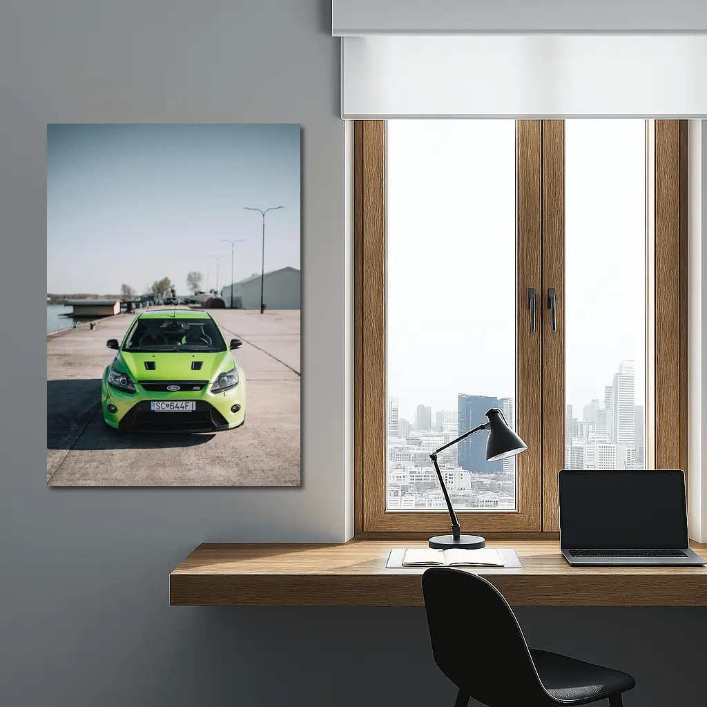Ford Focus RS Green Front View Dockside – Wall Art