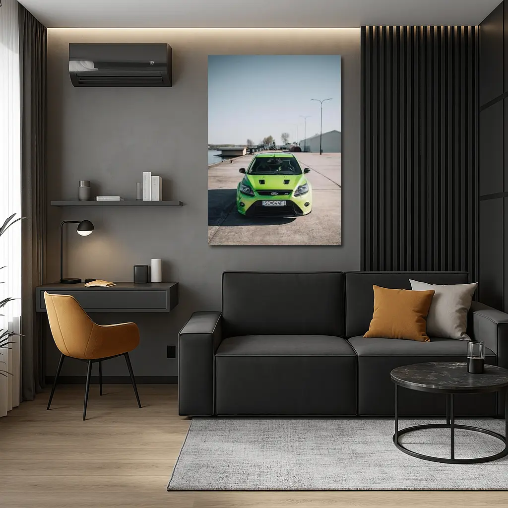 Ford Focus RS Green Front View Dockside – Wall Art