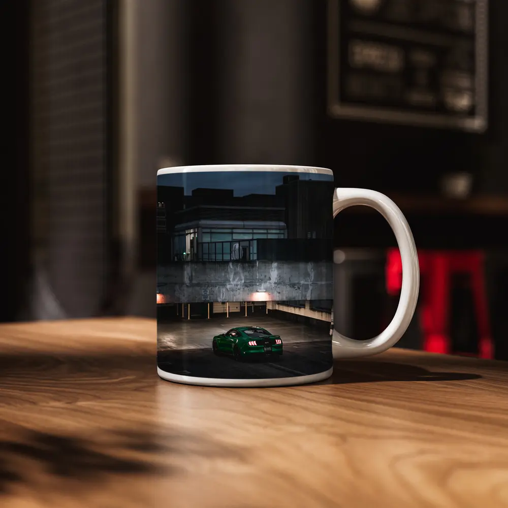 Green Ford Mustang GT Dark Parking Lot – Mugs