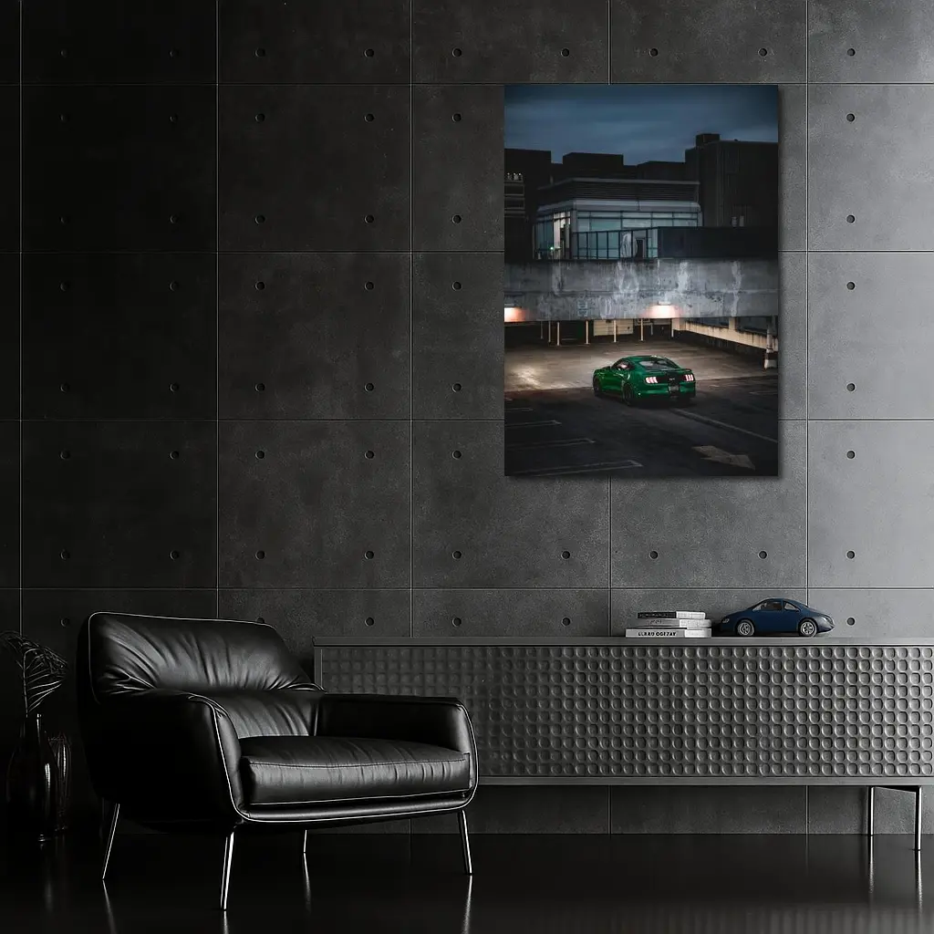 Green Ford Mustang GT Dark Parking Lot – Wall Art