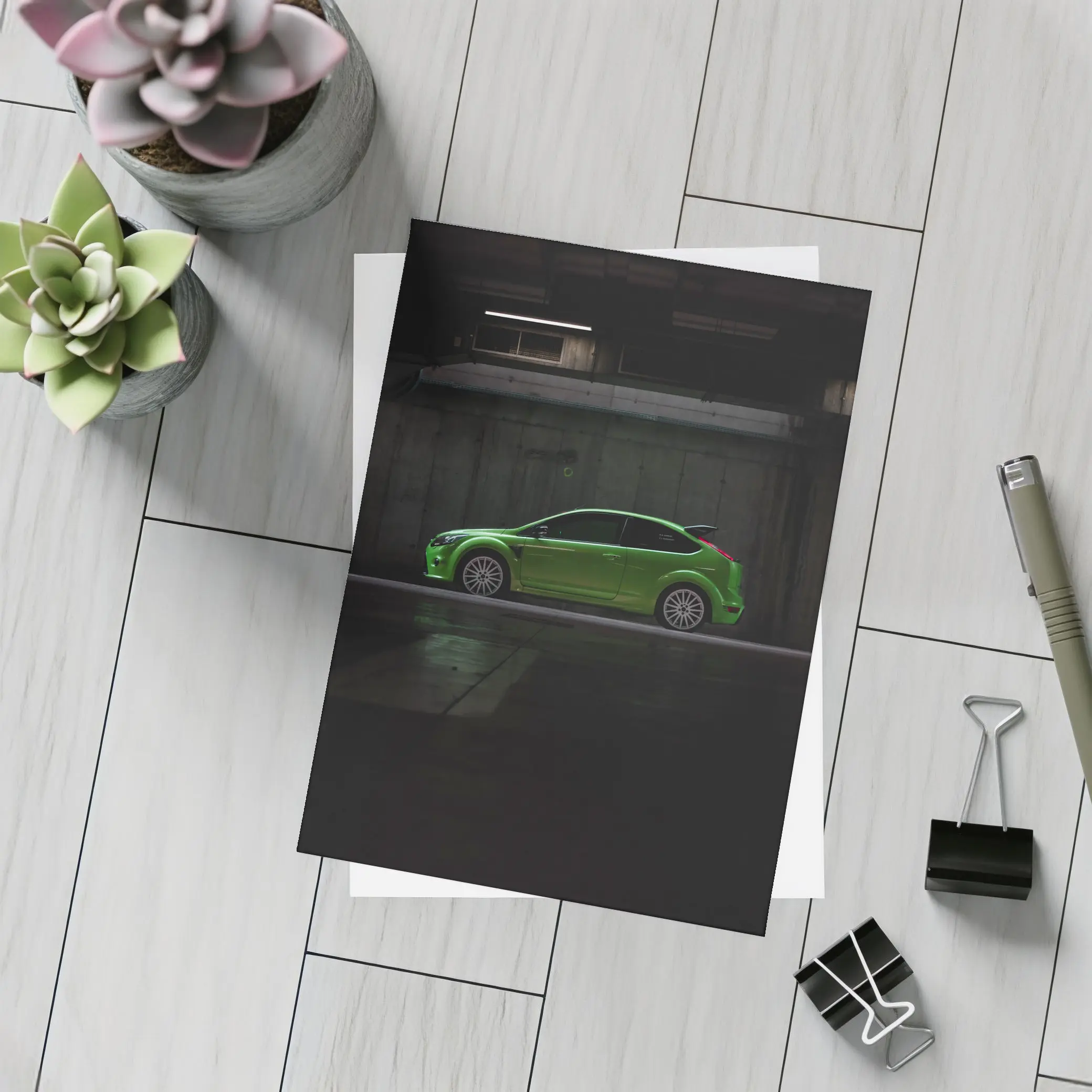 Ford Focus RS Green Car Dark Garage – Postcards