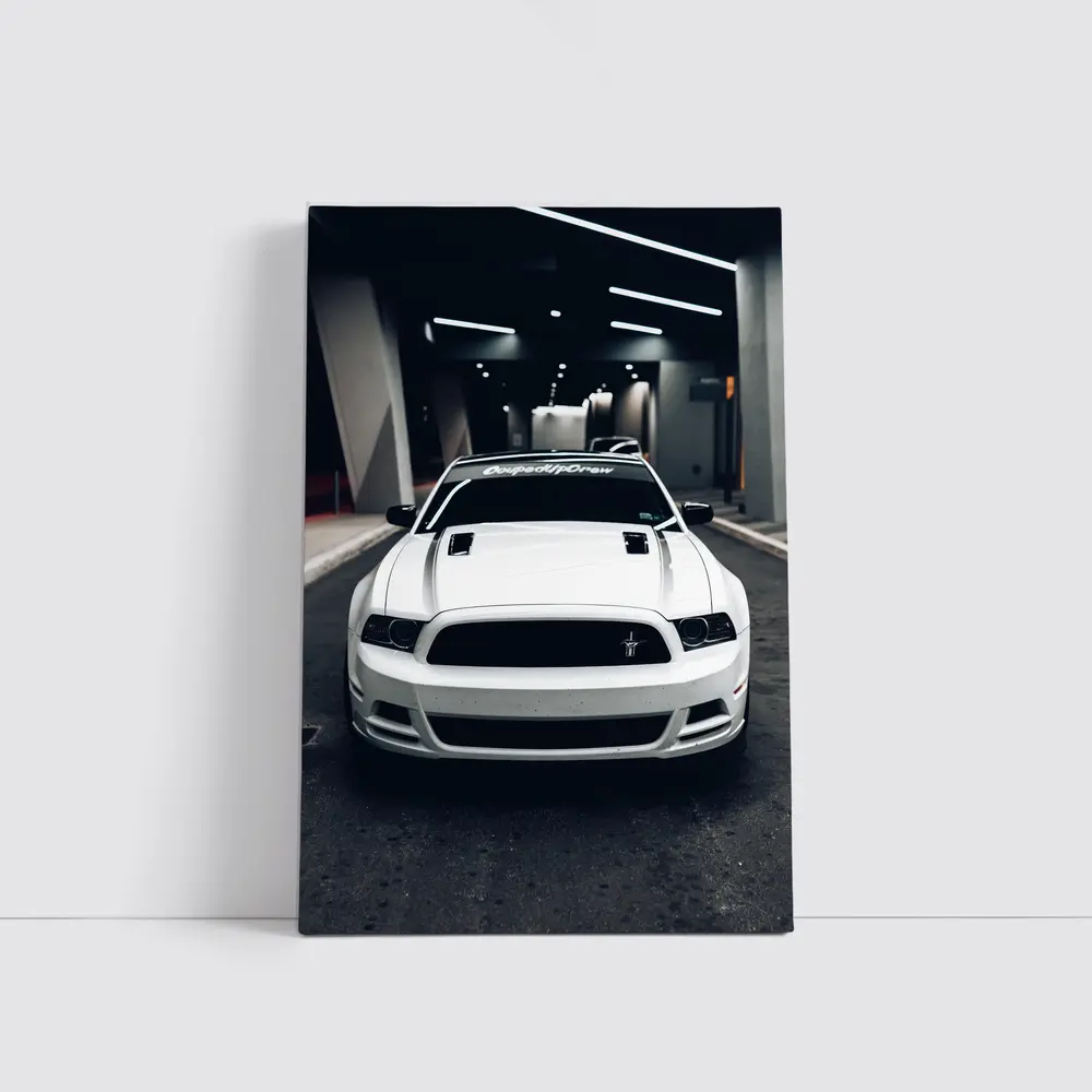 White Ford Mustang Boss Parking Garage Night – Wall Art