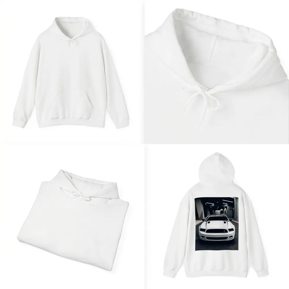 White Ford Mustang Boss Parking Garage Night – Hoodies