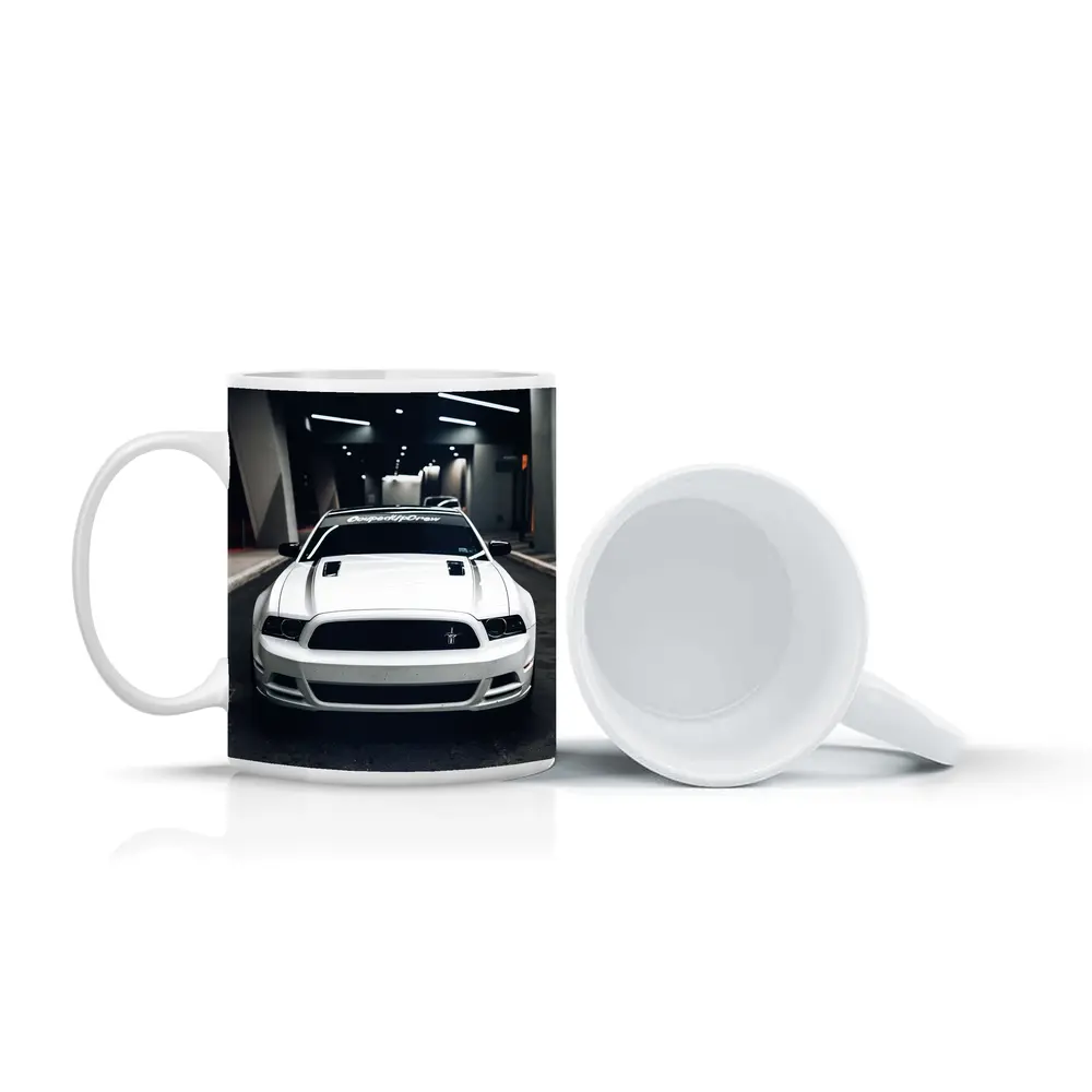 White Ford Mustang Boss Parking Garage Night – Mugs