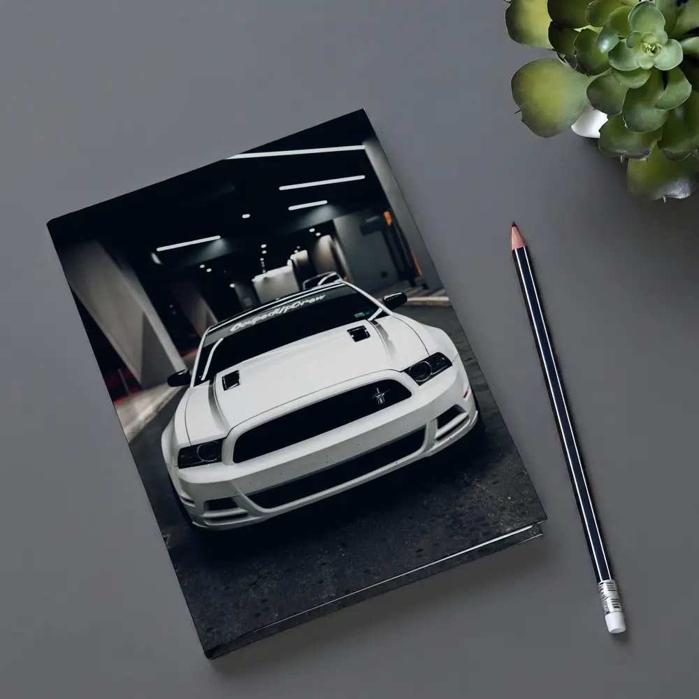 White Ford Mustang Boss Parking Garage Night – Notebooks