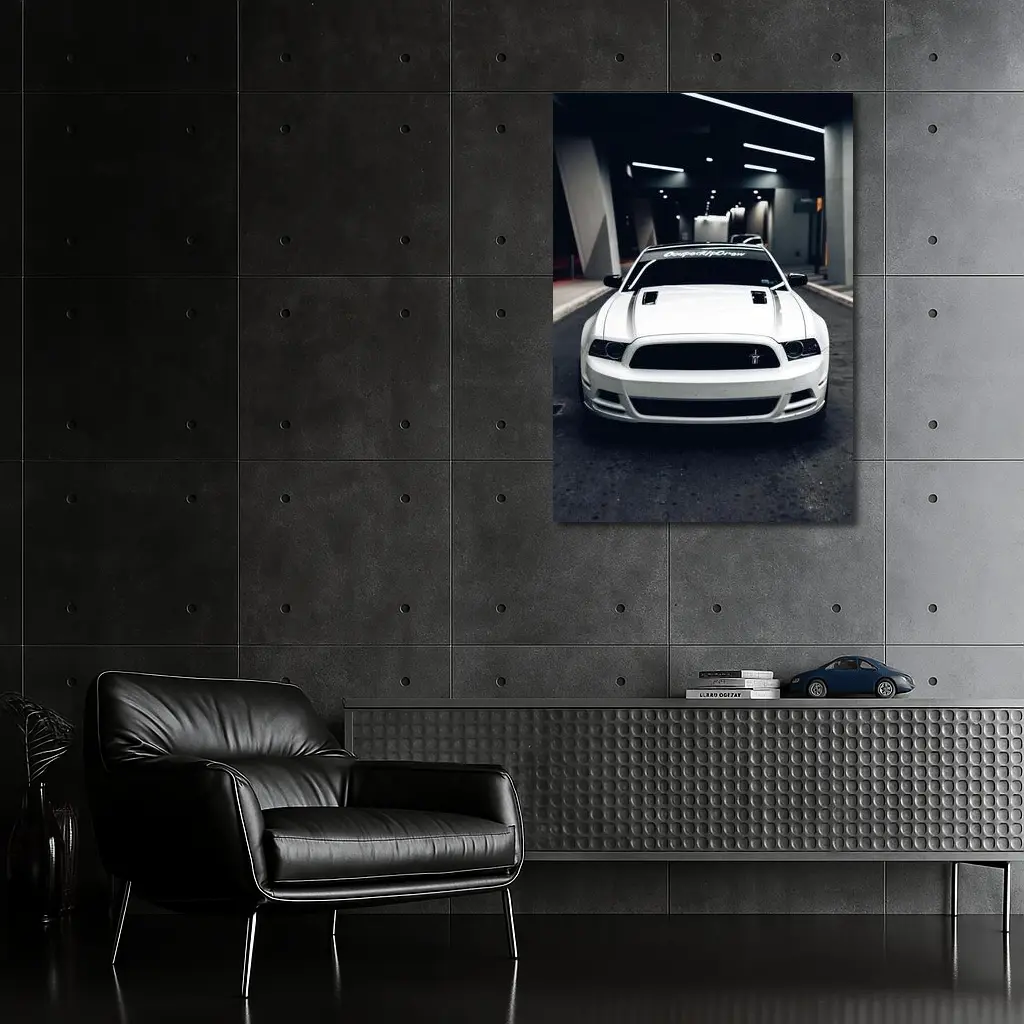 White Ford Mustang Boss Parking Garage Night – Wall Art