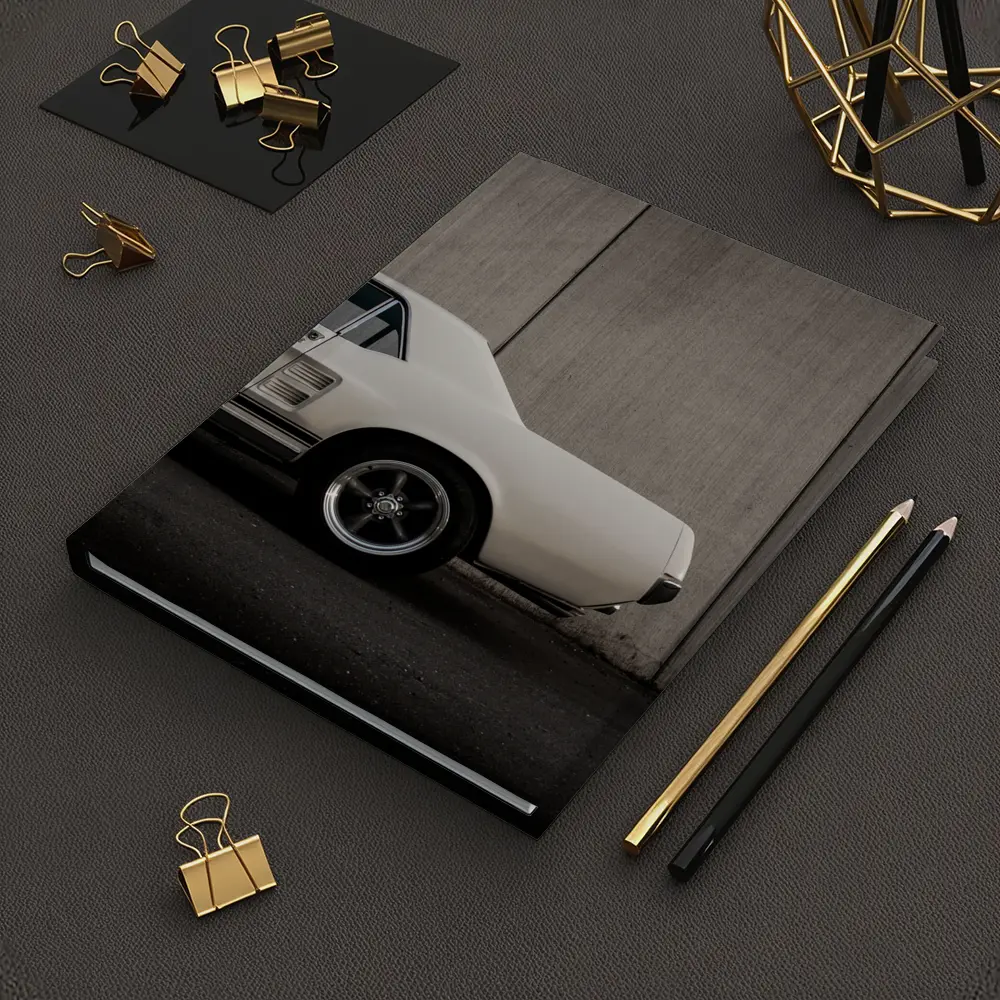Classic Ford Mustang White Against Concrete Wall – Notebooks