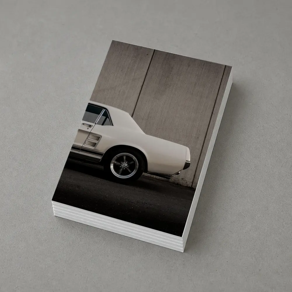 Classic Ford Mustang White Against Concrete Wall – Postcards