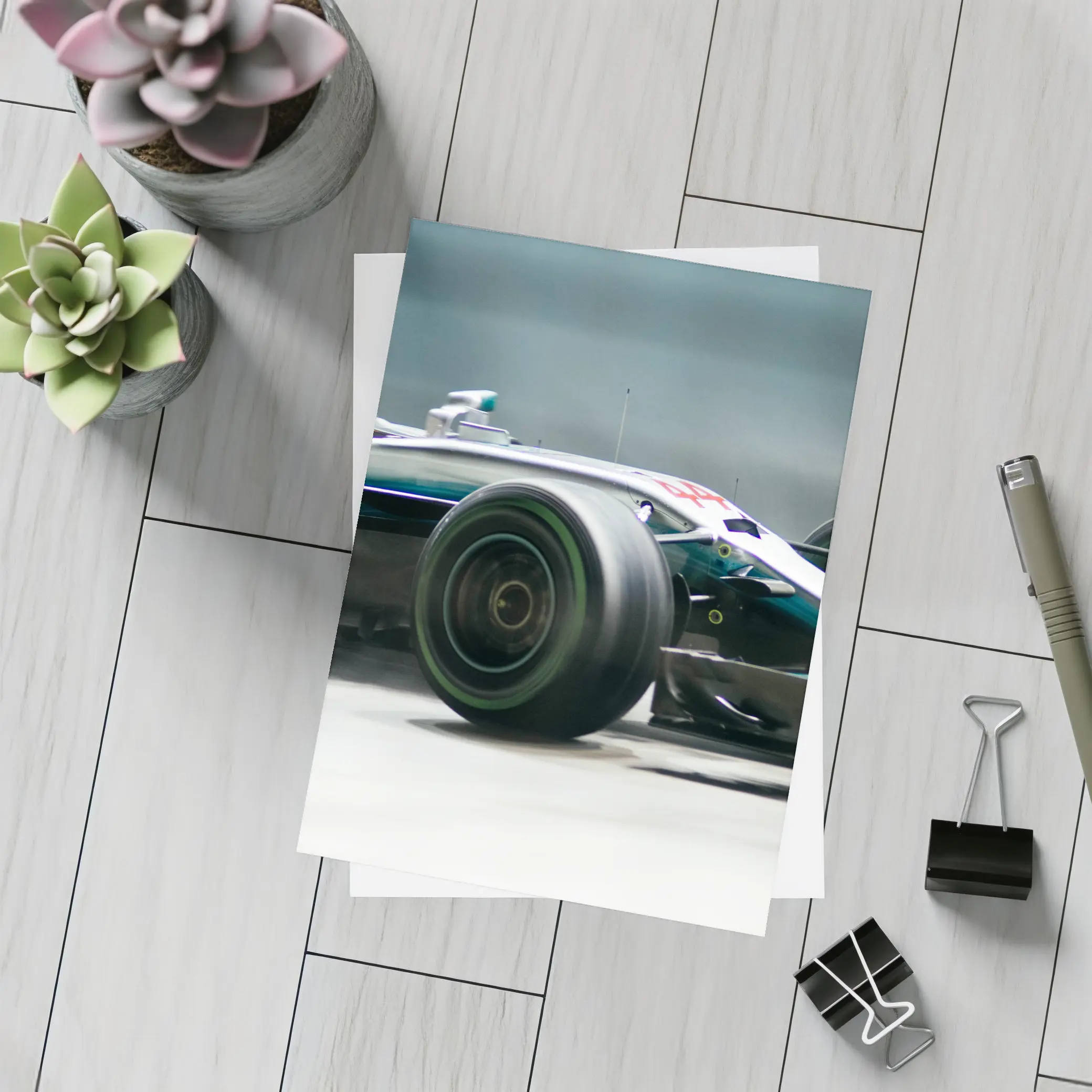 Mercedes AMG F1 Car Racing Night Track – Postcards