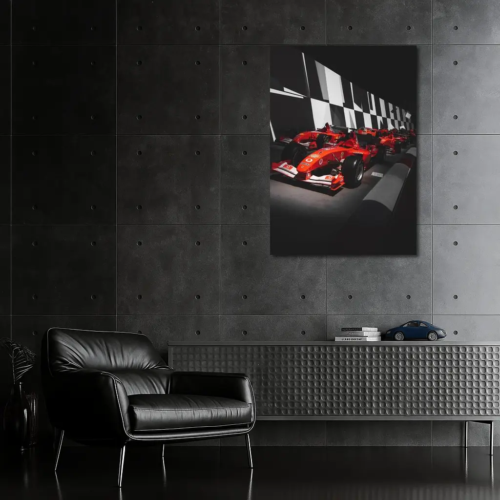 Ferrari Formula One Cars Dark Museum Display – Wall Art