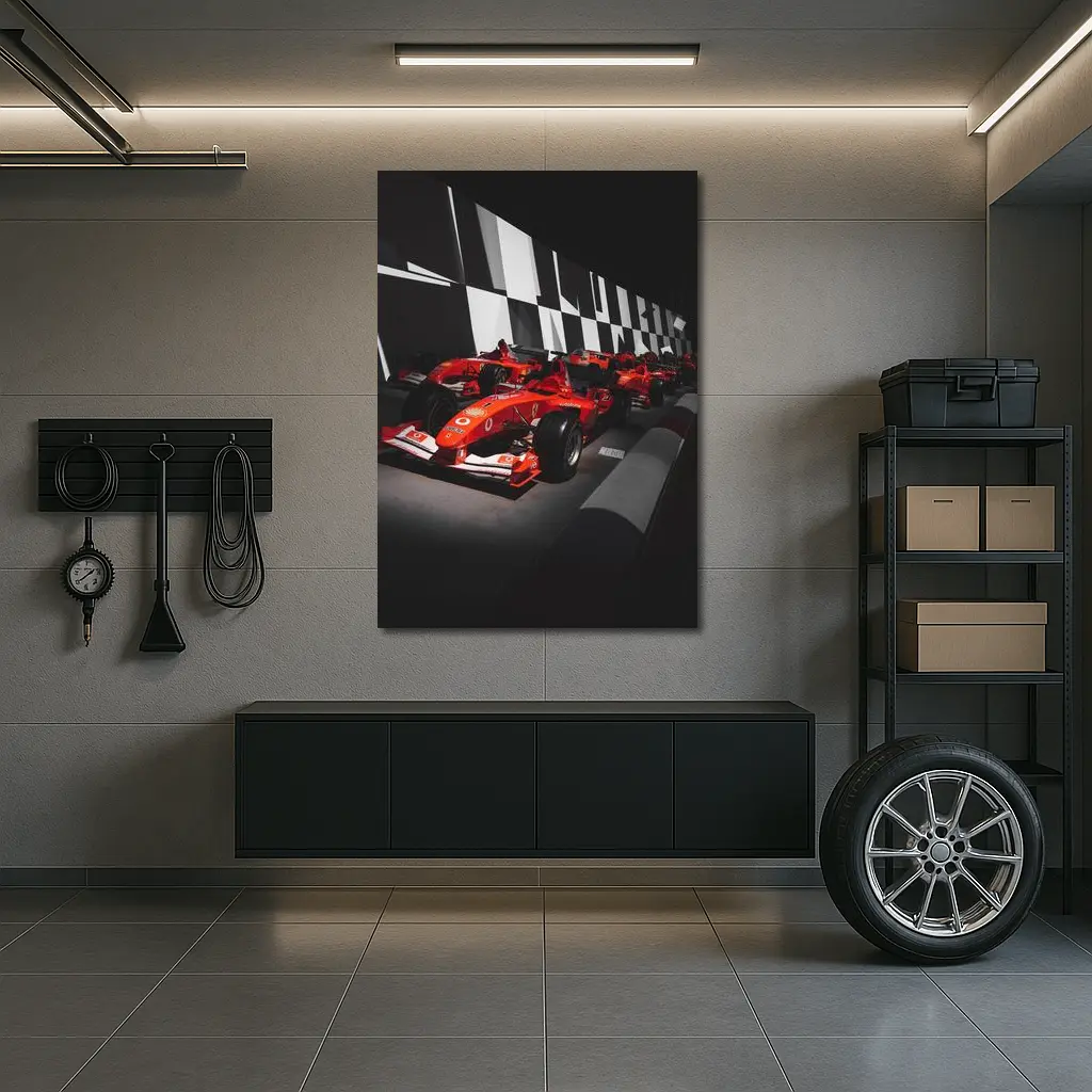 Ferrari Formula One Cars Dark Museum Display – Wall Art