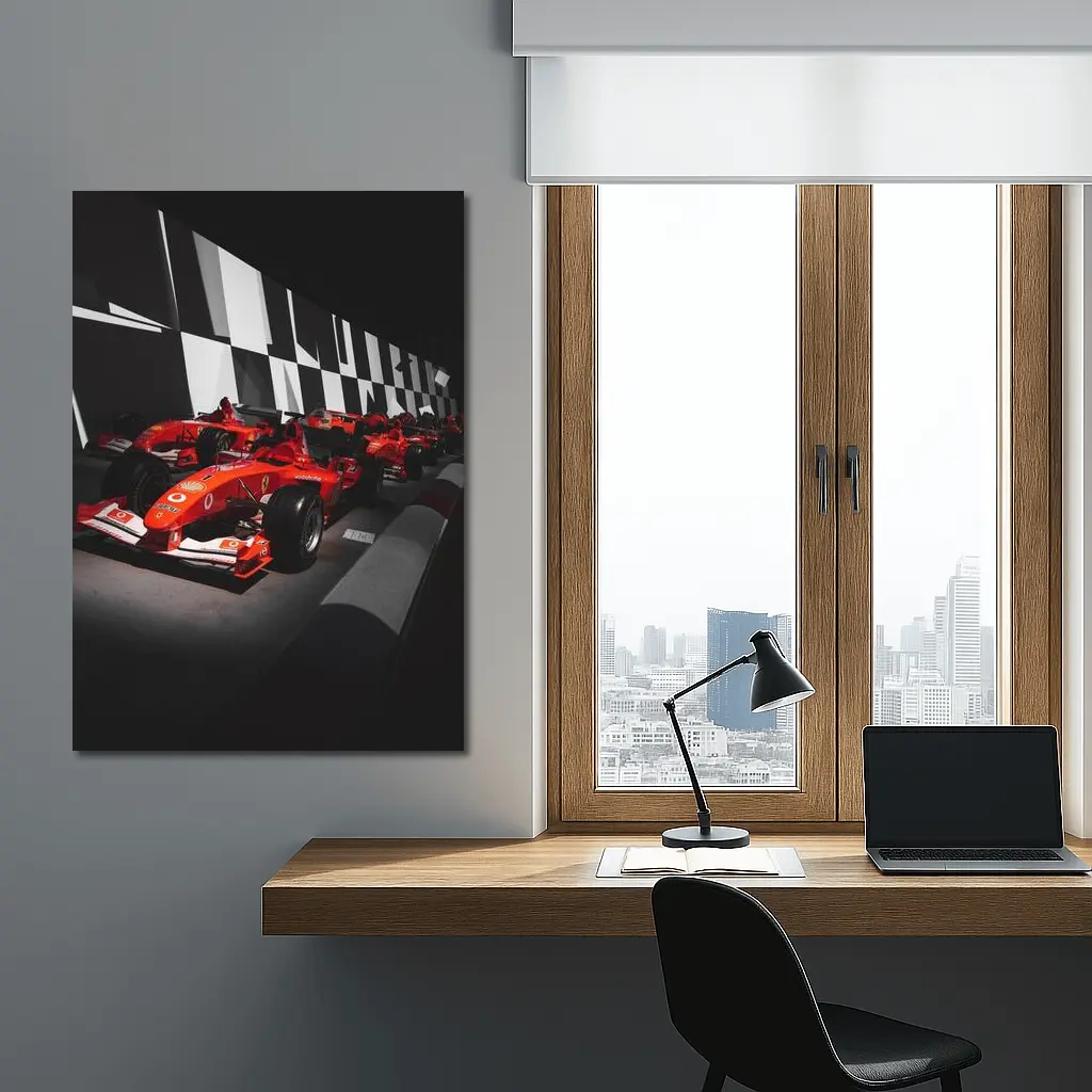 Ferrari Formula One Cars Dark Museum Display – Wall Art