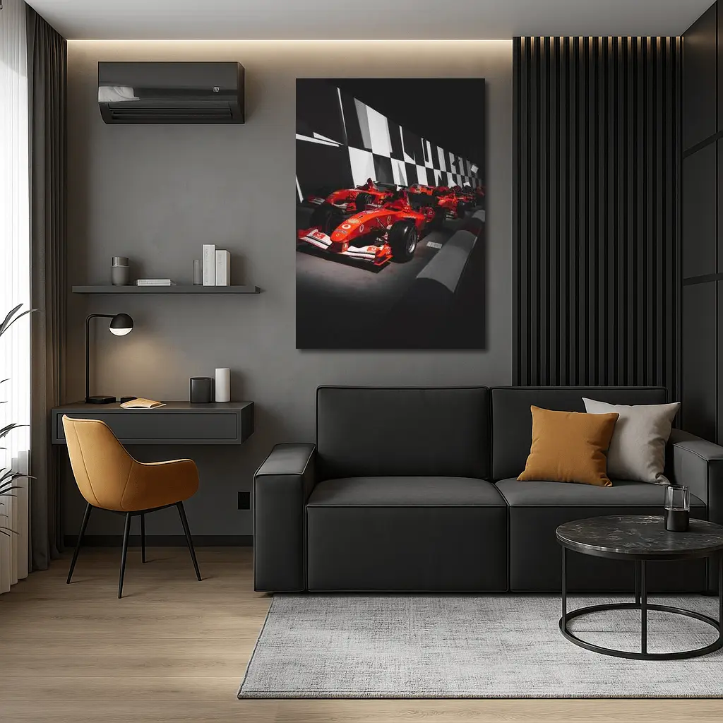 Ferrari Formula One Cars Dark Museum Display – Wall Art