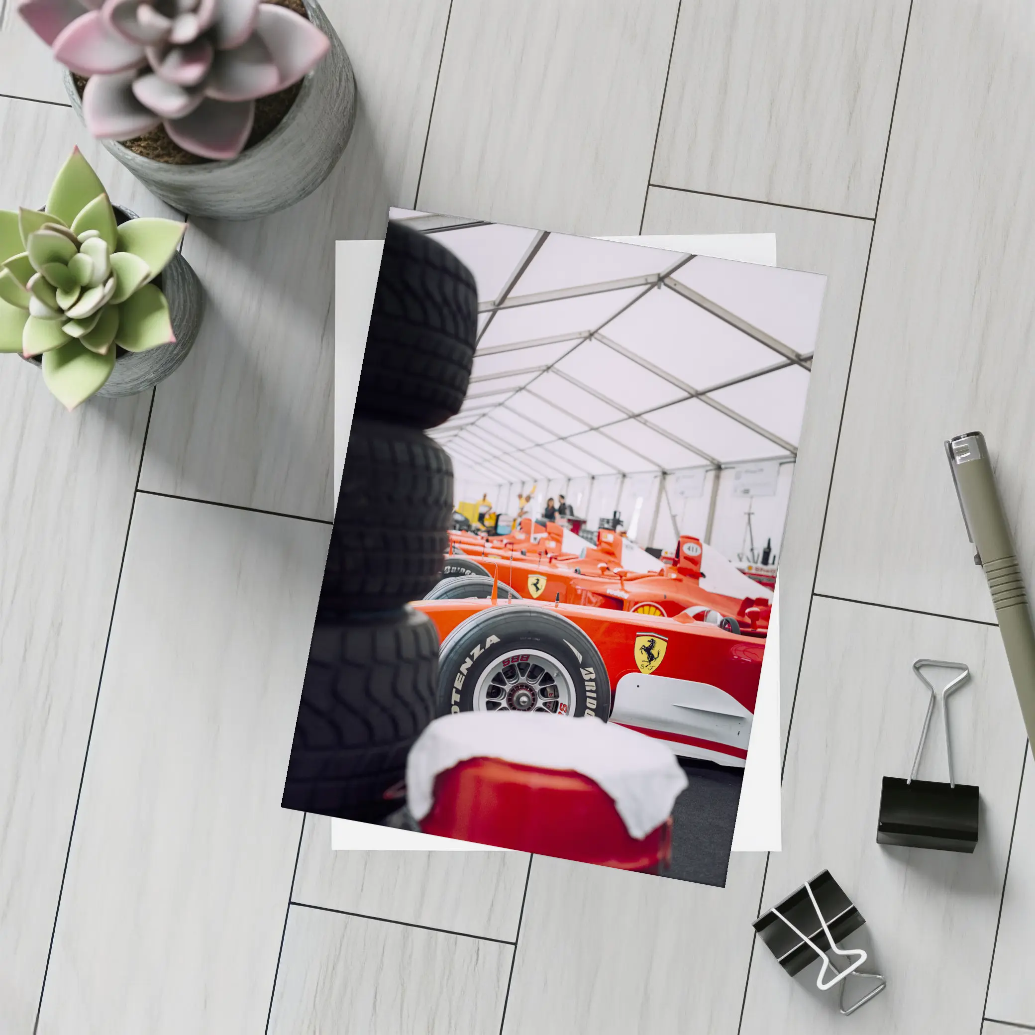 Ferrari Formula One Cars Paddock Garage – Postcards