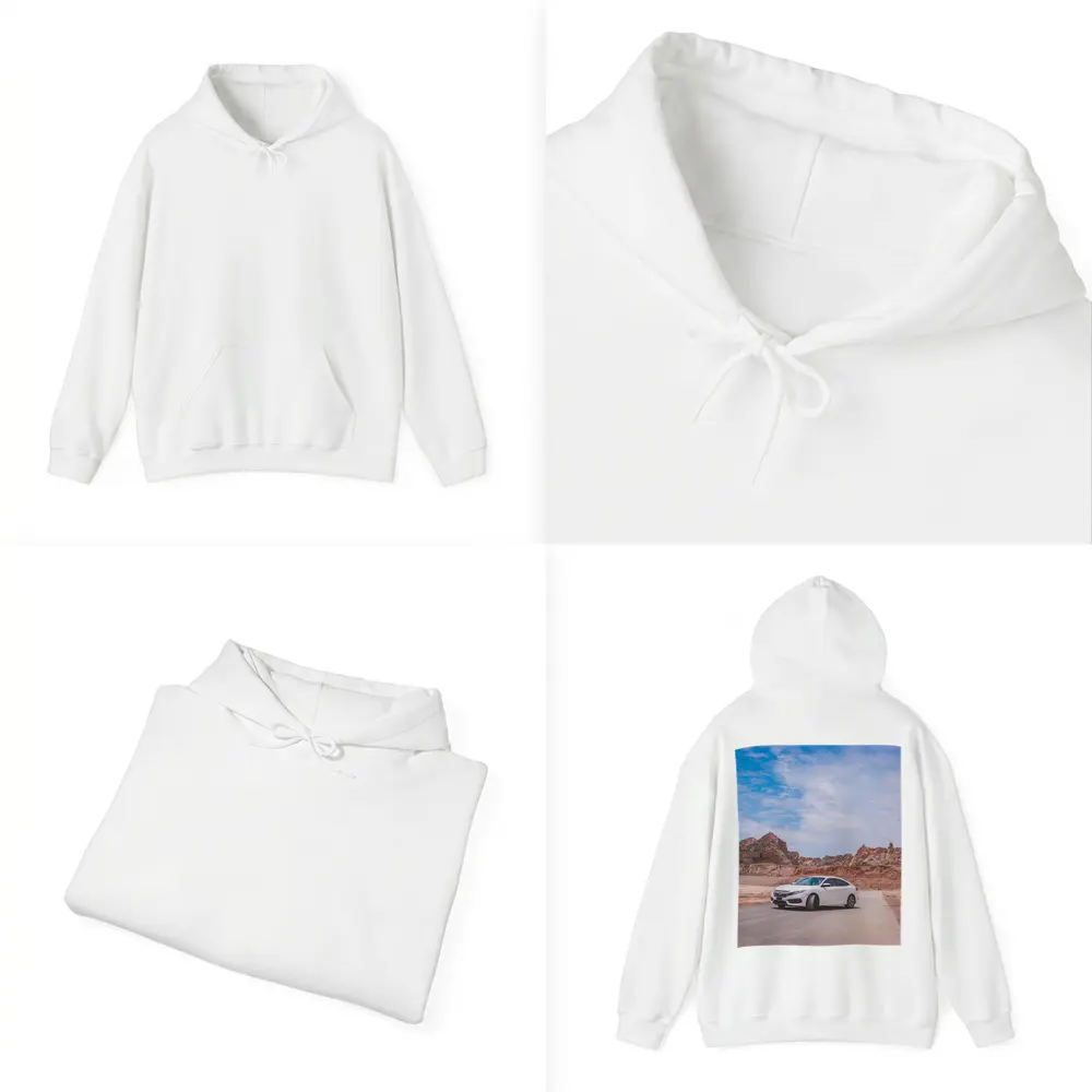 White Honda Civic Rocky Desert Landscape – Hoodies
