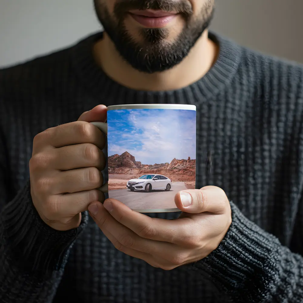White Honda Civic Rocky Desert Landscape – Mugs