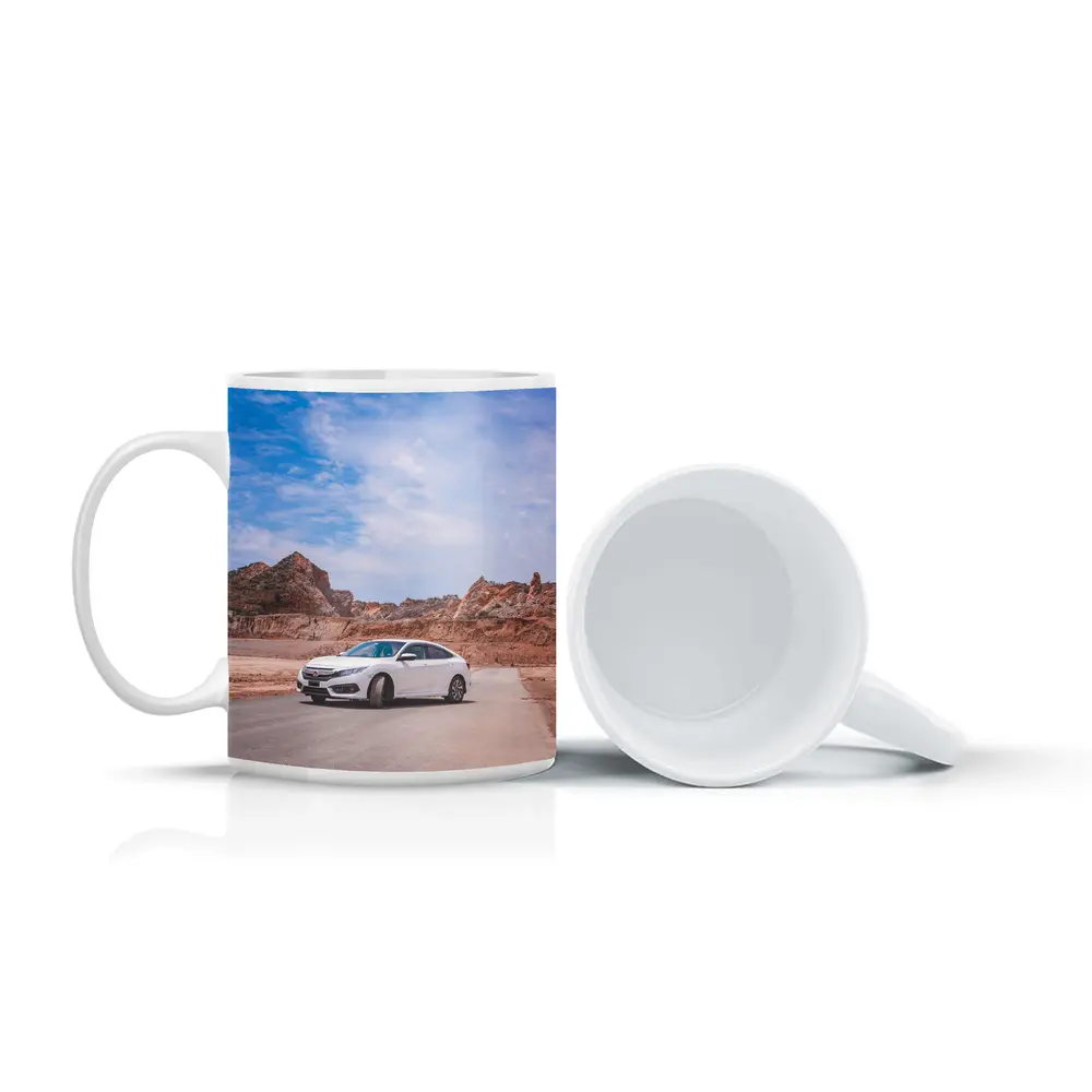 White Honda Civic Rocky Desert Landscape – Mugs
