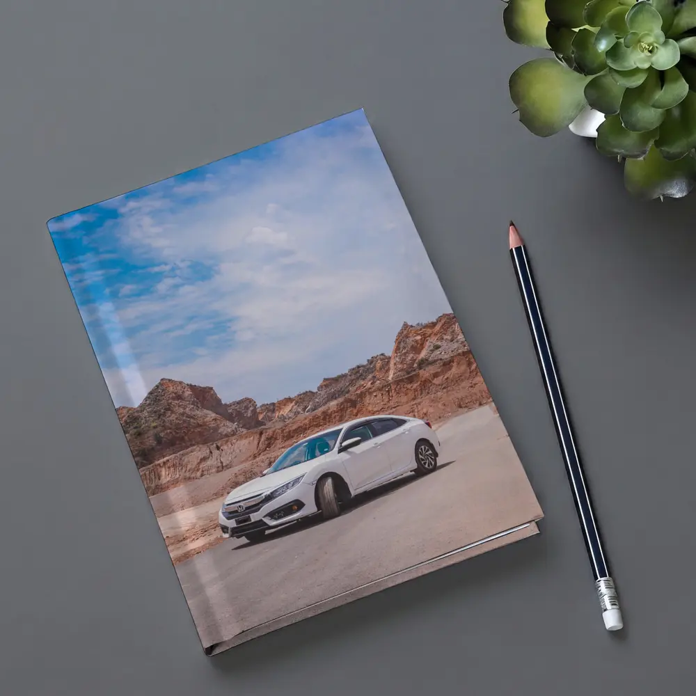 White Honda Civic Rocky Desert Landscape – Notebooks