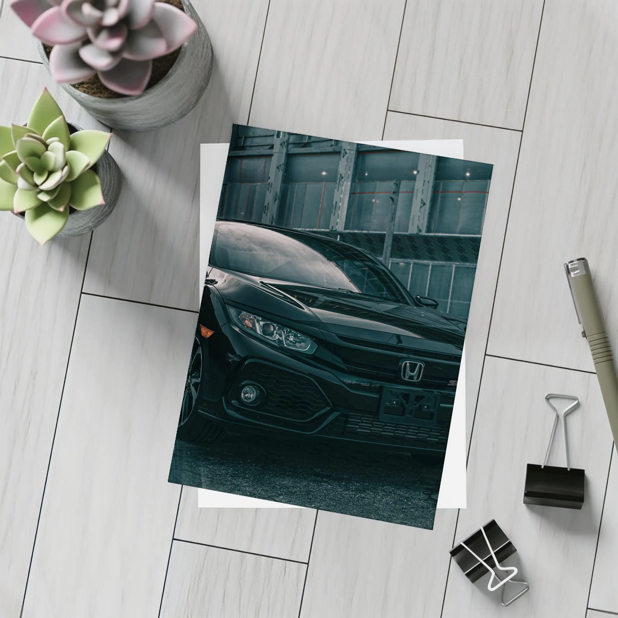 Honda Civic Si Black Rainy Urban Street – Postcards