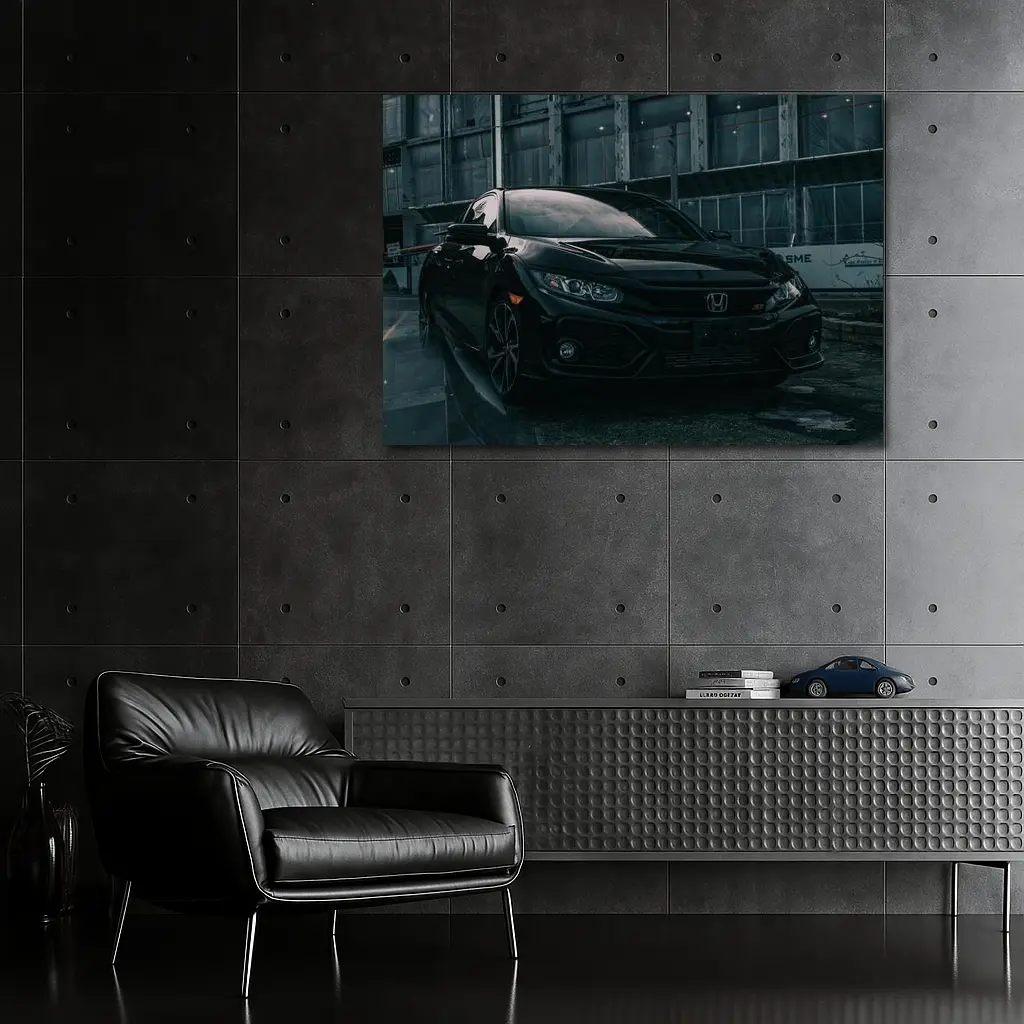 Honda Civic Si Black Rainy Urban Street – Wall Art