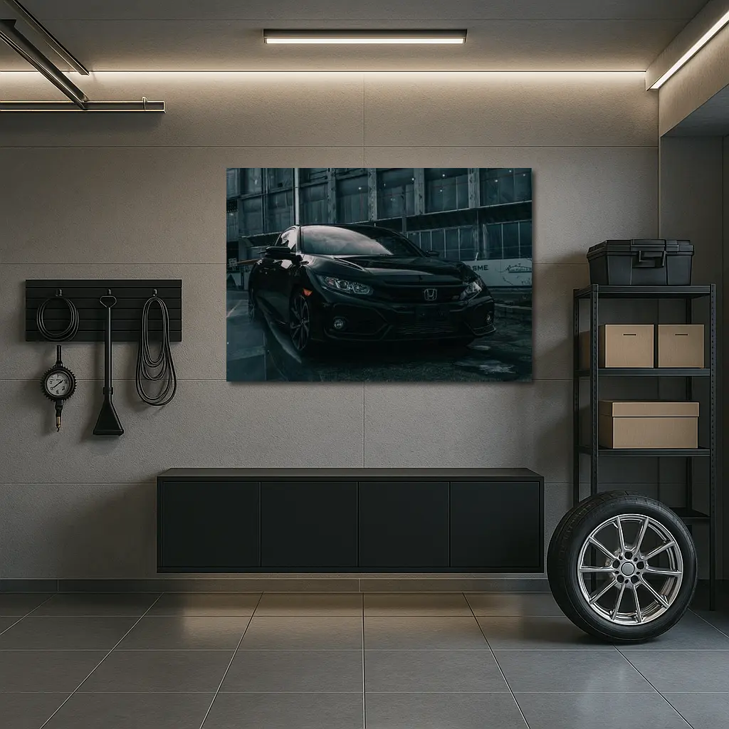 Honda Civic Si Black Rainy Urban Street – Wall Art