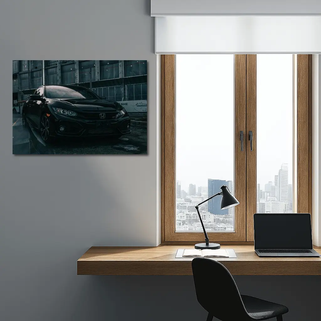 Honda Civic Si Black Rainy Urban Street – Wall Art