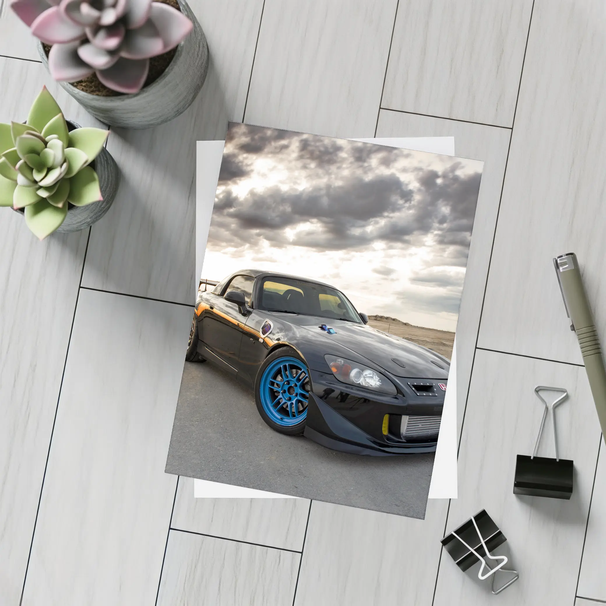 Honda S2000 Black Sports Car Dramatic Sky – Postcards