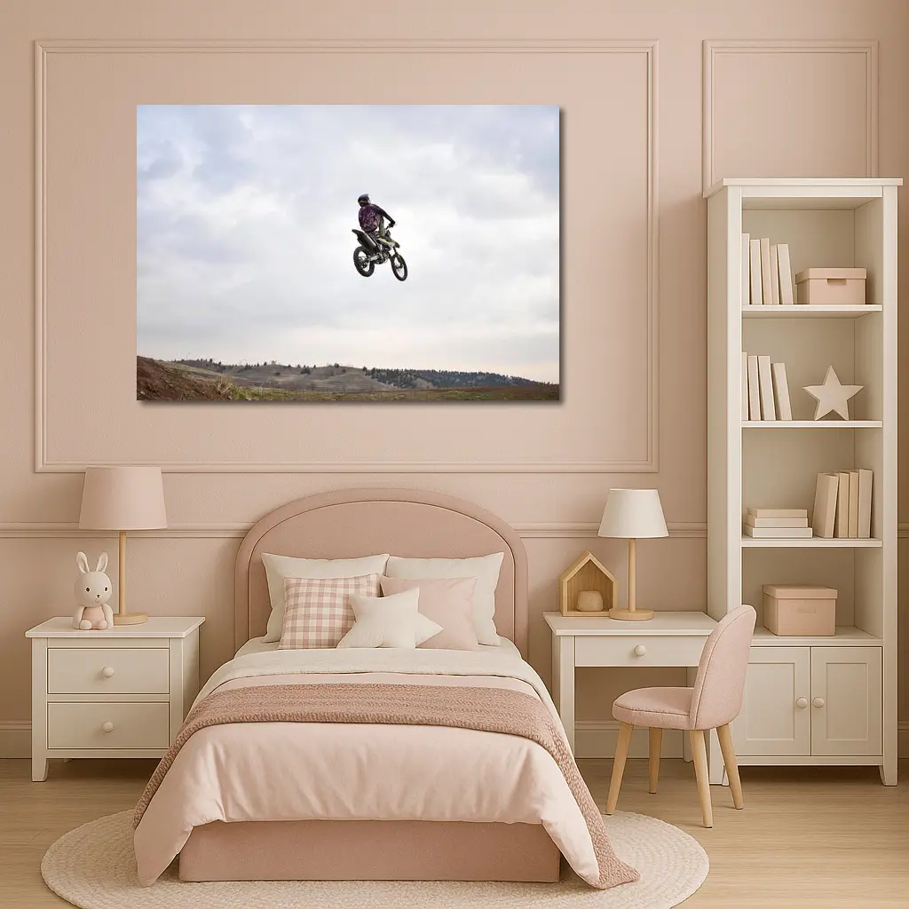 Motocross Rider Big Air Jump Cloudy Sky – Wall Art