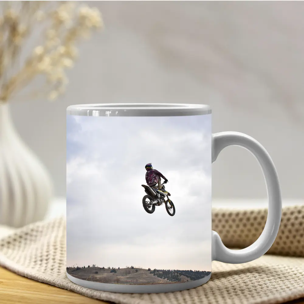 Motocross Rider Big Air Jump Cloudy Sky – Mugs