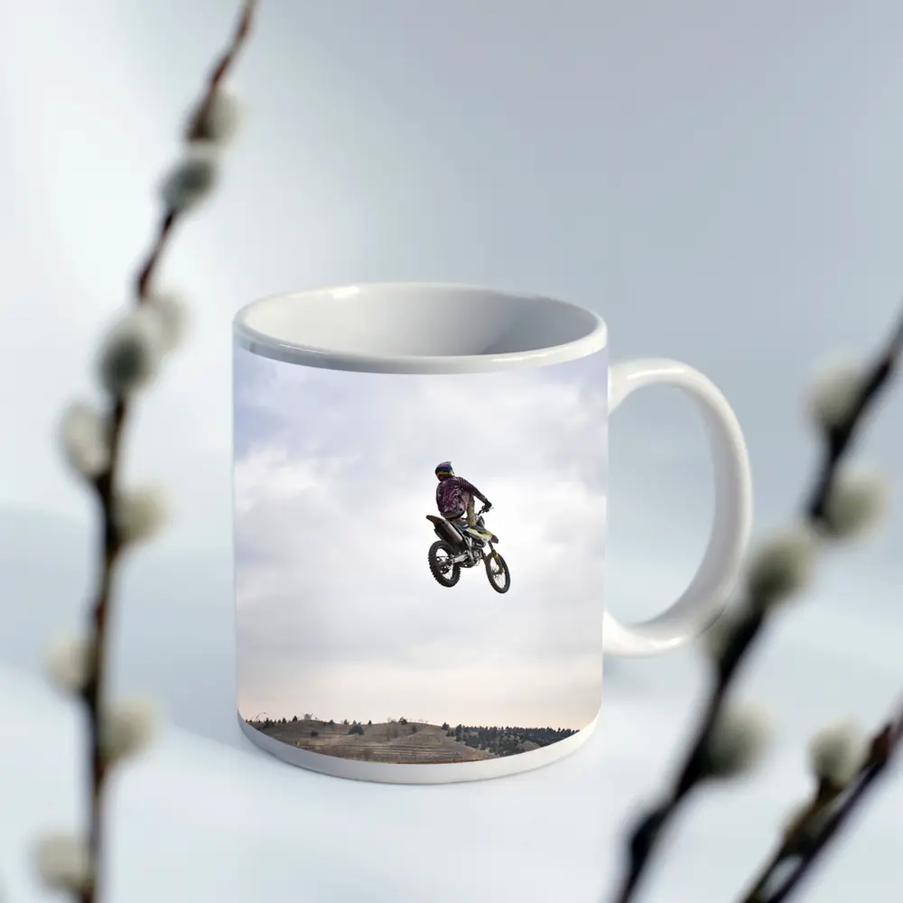 Motocross Rider Big Air Jump Cloudy Sky – Mugs